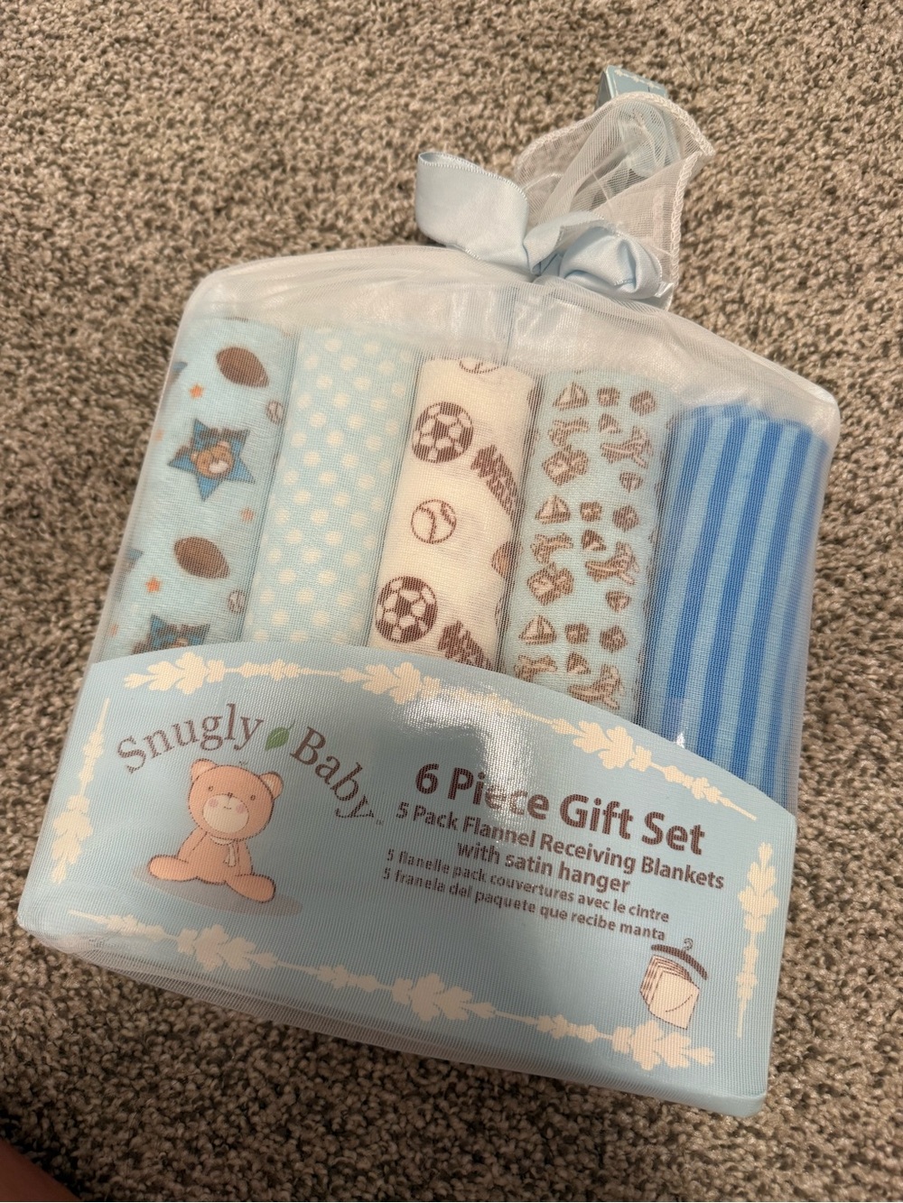 Snugly Baby 6-Piece Flannel Receiving Blanket Gift Set - Light Blue